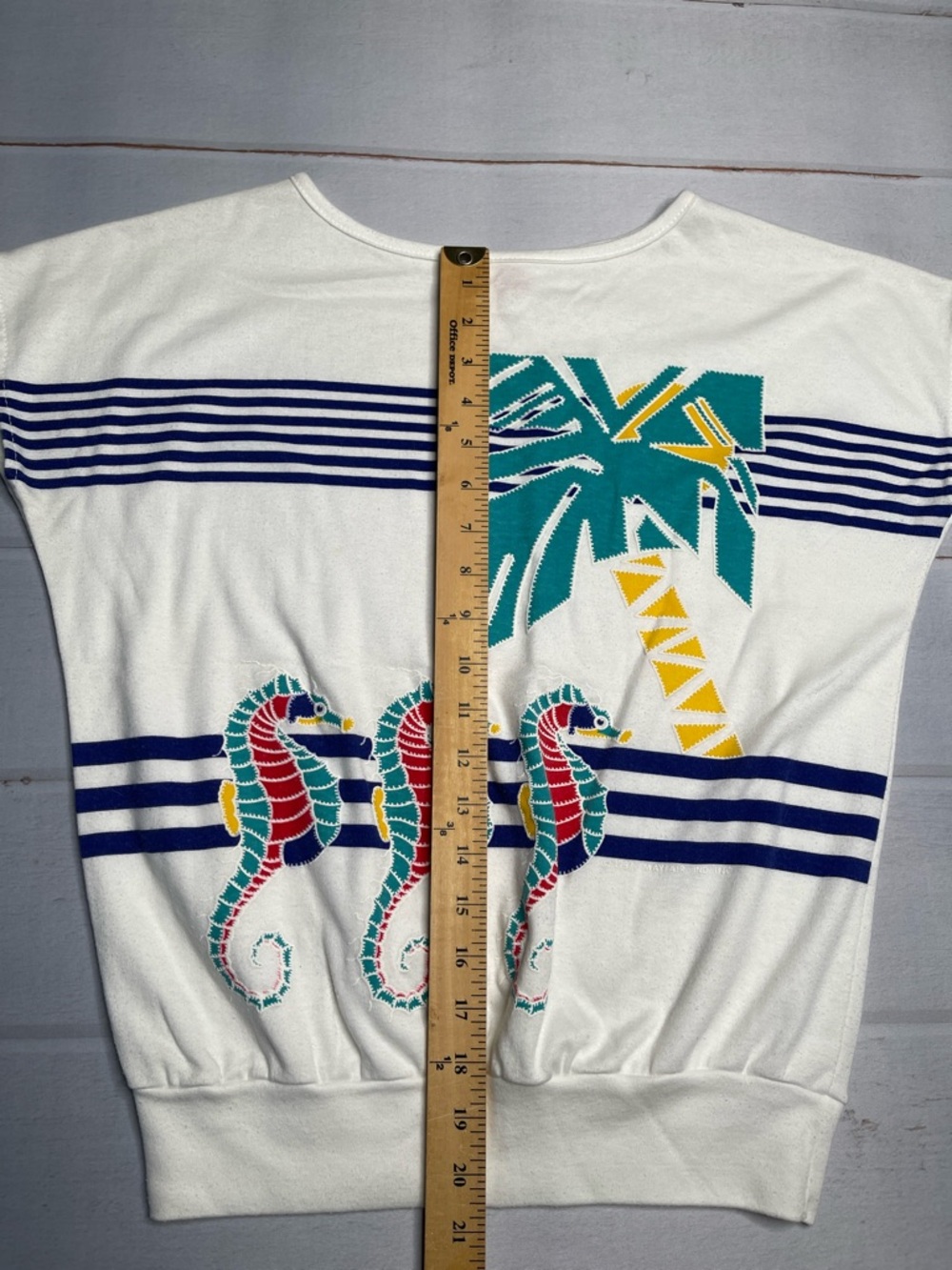 Vintage Seahorse Shirt S Jane Colby Dolman Tee Top Palm Tree Stripes Nautical - Picture 8 of 10